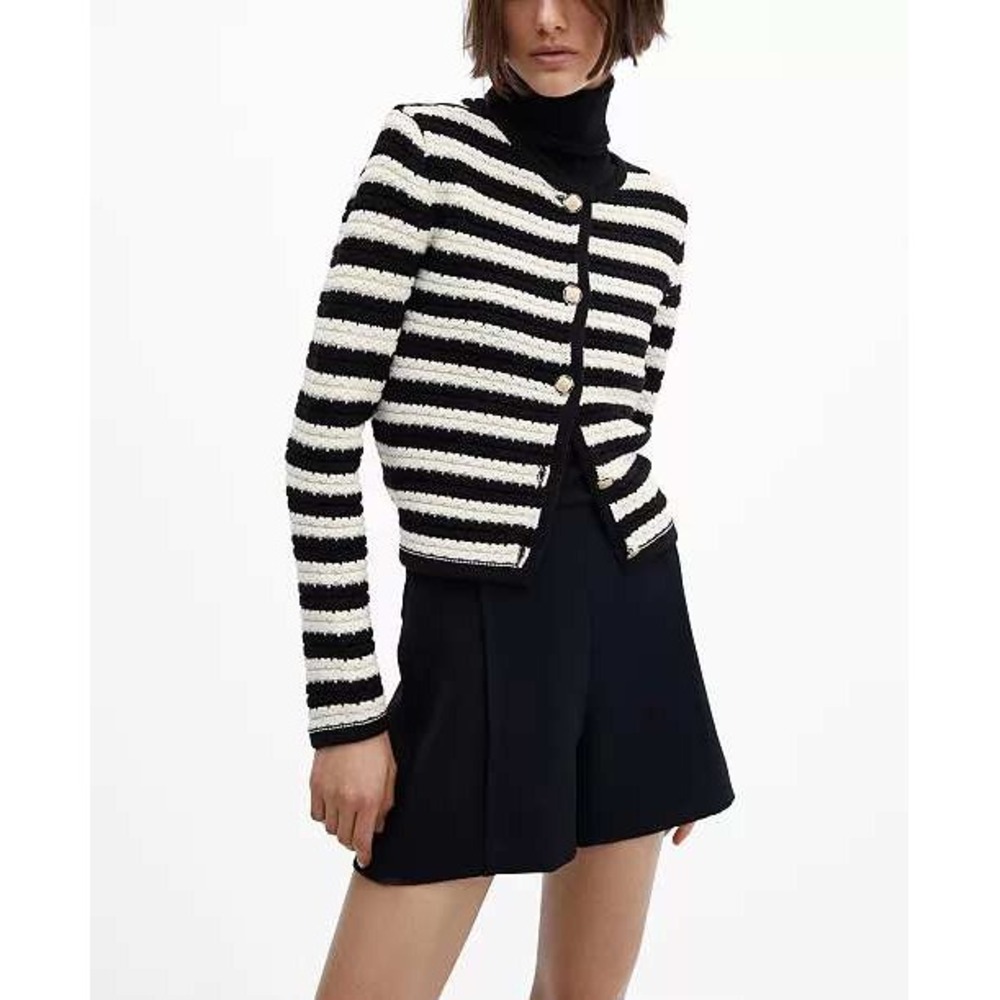 MANGO MNG Women's Jewel Buttons Striped Cardigan Size Small Fall Preppy - Picture 10 of 16